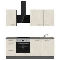 K&uuml;chenleerblock 210 cm in Wei&szlig;, Schieferfarben