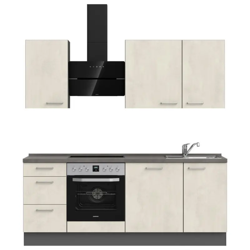 K&uuml;chenleerblock 210 cm in Wei&szlig;, Schieferfarben