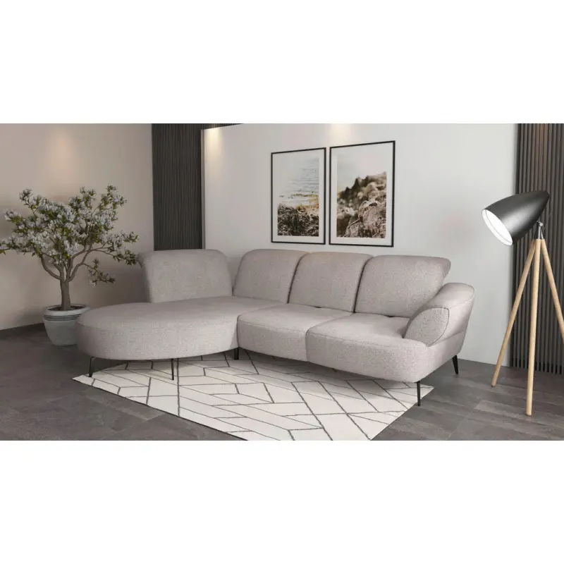 Ecksofa Dance E in Chenille Silberfarben 208/313 cm