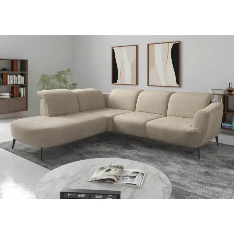 Ecksofa ZOE E in Chenille Sandfarben 267/300 cm