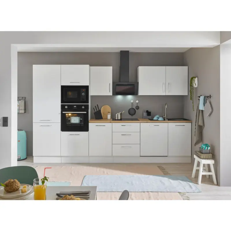 K&uuml;chenblock 340 cm in Wei&szlig;, Eiche Artisan