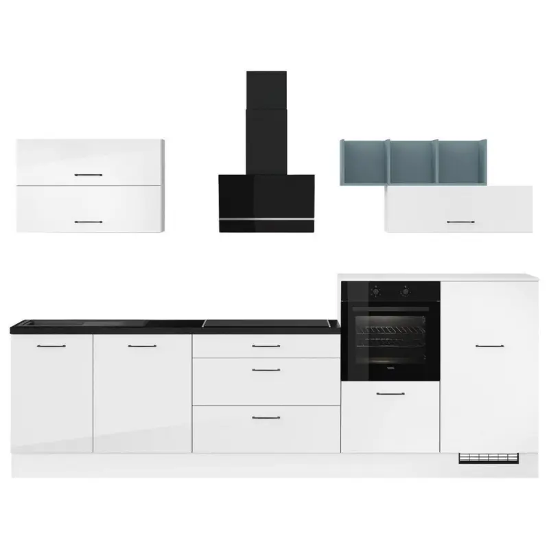 K&uuml;chenleerblock 320 cm in Wei&szlig; Hochglanz