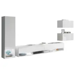 Wohnwand 4-teilig in Wei&szlig;, Wei&szlig; Hochglanz 270/130/32,5 cm