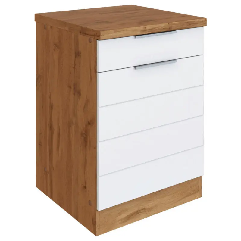 K&uuml;chenunterschrank 60/86/60 cm in Wei&szlig;, Eiche Wotan
