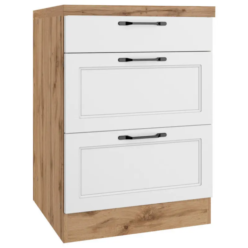 K&uuml;chenunterschrank 60/86/60 cm in Wei&szlig;, Eiche Wotan