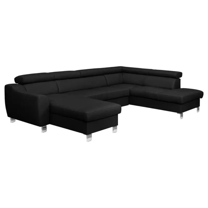 Wohnlandschaft in Lederlook Echtleder Schwarz