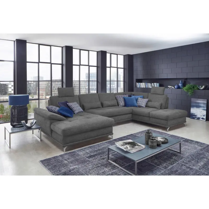 Wohnlandschaft in Flachgewebe Grau