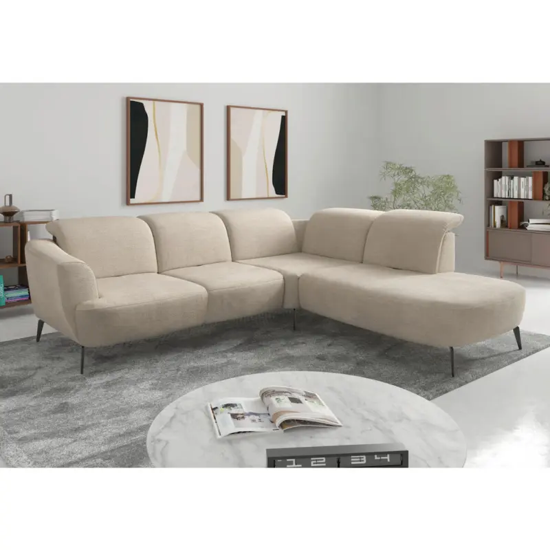 Ecksofa ZOE E in Chenille Sandfarben 300/267 cm