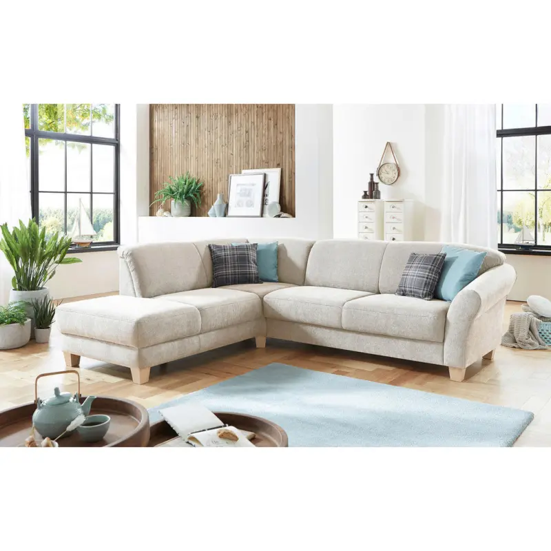 Ecksofa in Flachgewebe Creme 212/257 cm