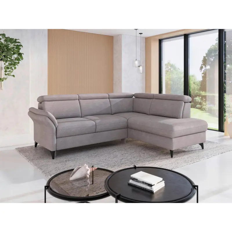 Ecksofa Glendale E in Chenille Silberfarben 247/193 cm