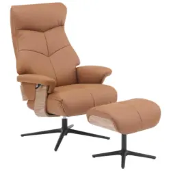 Relaxsesselset in Holz, Textil, Leder Braun