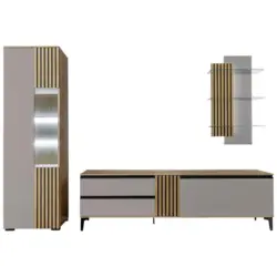 Wohnwand in Greige, Wildeiche 277/200/45 cm