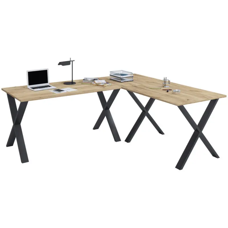 Eckschreibtisch 160/160/76 cm in Schwarz, Honigeiche