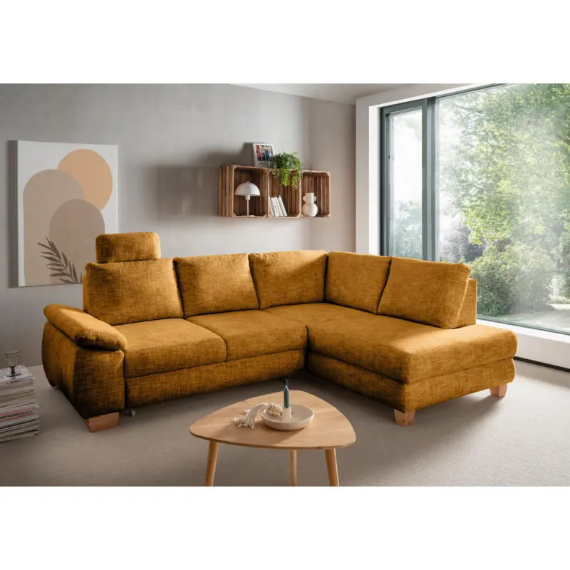 Eckschlafsofa Positano in Struktur Goldfarben