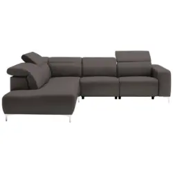 Ecksofa in Echtleder Grau 223/290 cm