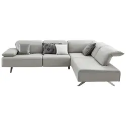 Ecksofa Biella in Echtleder Hellgrau 295/231 cm
