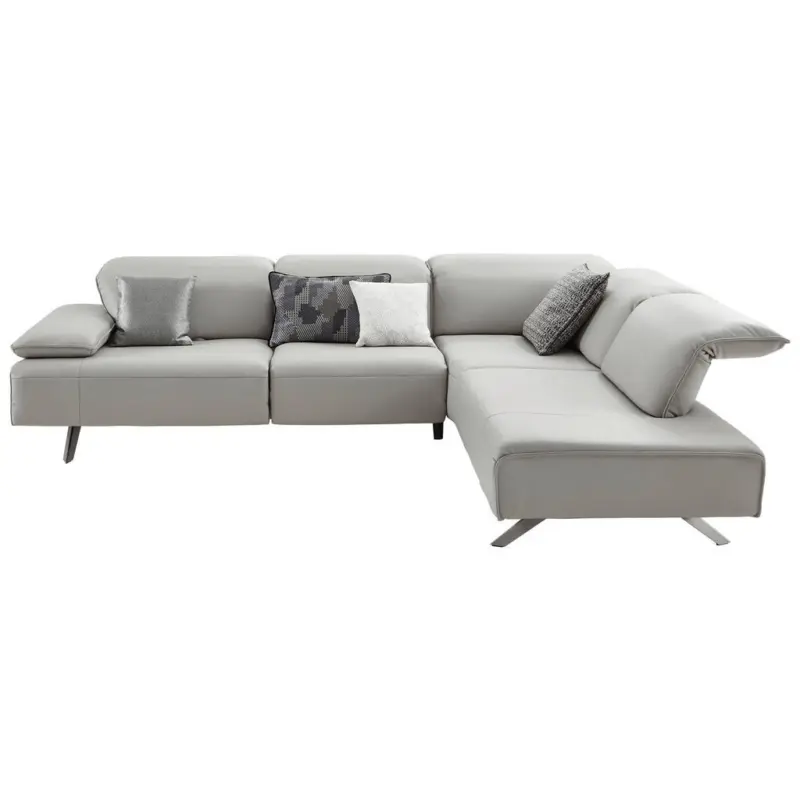 Ecksofa Biella in Echtleder Hellgrau 295/231 cm
