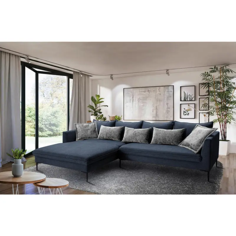 Ecksofa Piazza in Flachgewebe Dunkelblau 187/321 cm