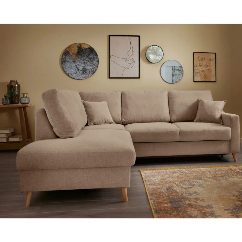 Ecksofa Valentina in Chenille Hellbraun