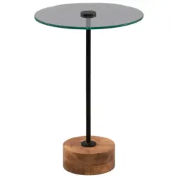 Beistelltisch in Holz, Metall, Glas 35/35/53 cm