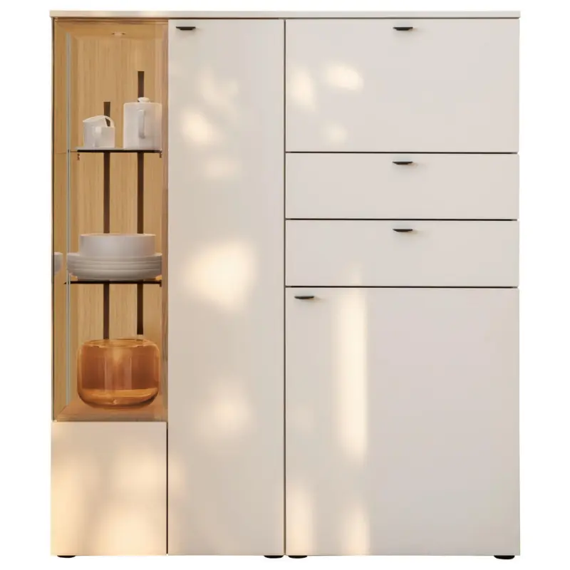 Highboard Wei&szlig;, Wildeiche 120/140/43 cm