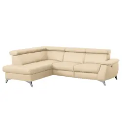 Ecksofa in Lederlook Echtleder Beige 197/257 cm