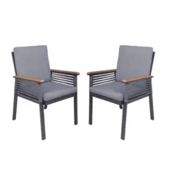 Gartenstuhl-Set Metall, Kunststoff, Textil Naturfarben, Schwarz, Dunkelgrau