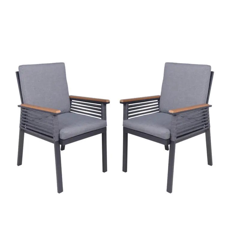 Gartenstuhl-Set Metall, Kunststoff, Textil Naturfarben, Schwarz, Dunkelgrau