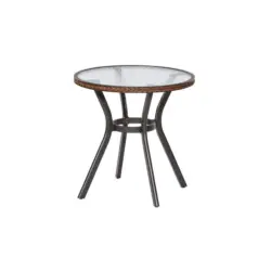 Gartentisch Metall, Kunststoff, Glas Graphitfarben, Dunkelbraun rund