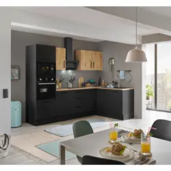 Eckk&uuml;che 270/165 cm in Schwarz, Eiche Artisan