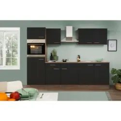 K&uuml;chenleerblock 270/205/60 cm in Schwarz, Eichefarben