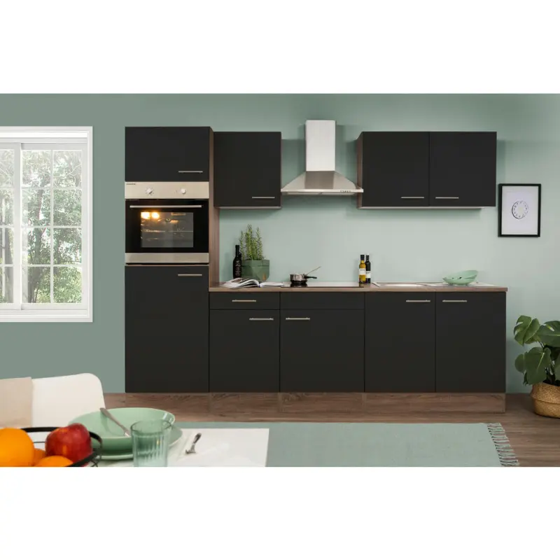 K&uuml;chenleerblock 270/205/60 cm in Schwarz, Eichefarben