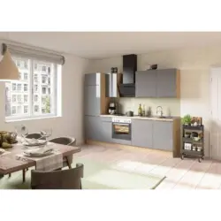 K&uuml;chenblock 270 cm in Anthrazit, Eichefarben