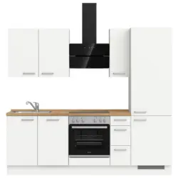 K&uuml;chenleerblock 240 cm in Wei&szlig;, Eichefarben