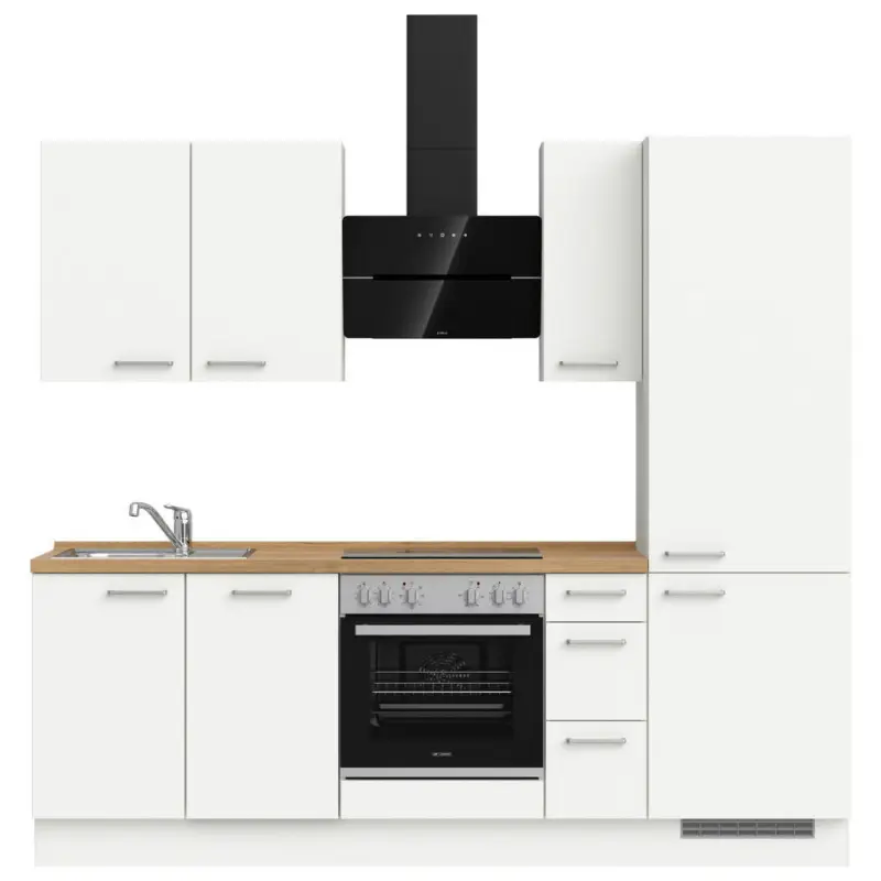 K&uuml;chenleerblock 240 cm in Wei&szlig;, Eichefarben