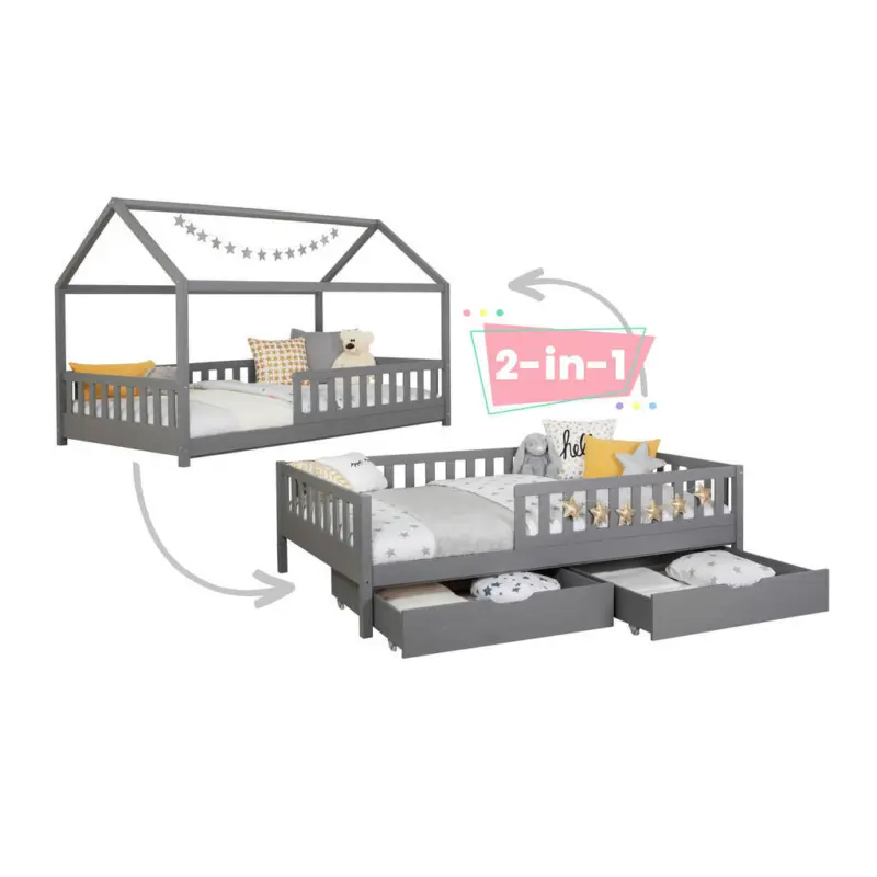 Stauraumbett 90/200 cm in Hellgrau