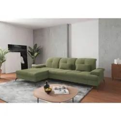 Ecksofa in Flachgewebe Hellgr&uuml;n 185/279 cm