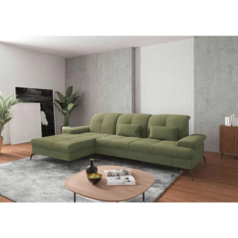 Ecksofa in Flachgewebe Hellgr&uuml;n 185/279 cm