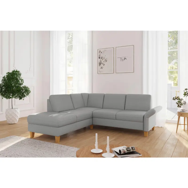 Ecksofa Rochelle E in Flachgewebe Hellgrau 216/240 cm