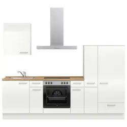 K&uuml;chenleerblock 270 cm in Eichefarben, Wei&szlig; Hochglanz