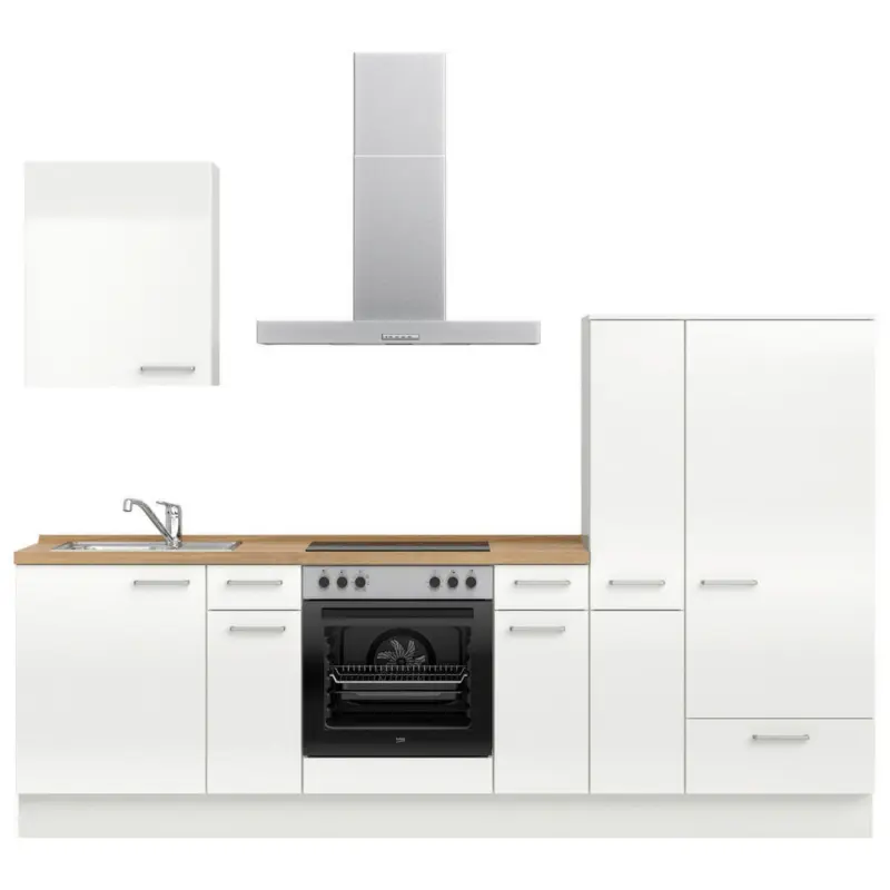 K&uuml;chenleerblock 270 cm in Eichefarben, Wei&szlig; Hochglanz