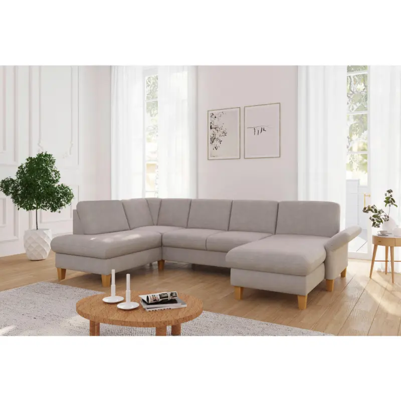 Wohnlandschaft Rochelle E in Flachgewebe Greige