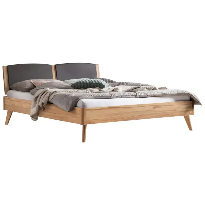Bett 140/200 cm in Buchefarben, Dunkelgrau