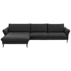 Ecksofa in Echtleder Schwarz 172/334 cm