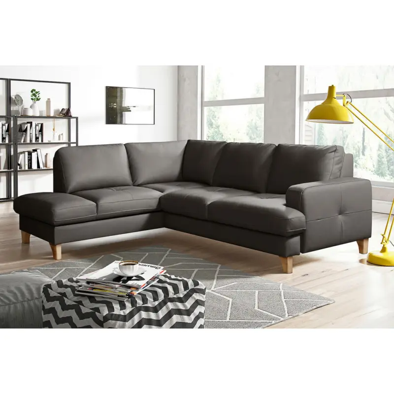 Ecksofa in Lederlook Echtleder Dunkelbraun 190/234 cm