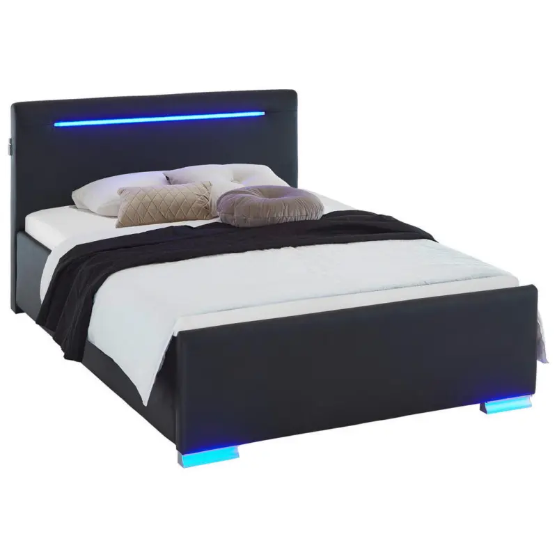 Polsterbett Beleuchtung Schwarz 140/200 cm