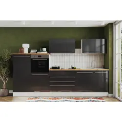 K&uuml;chenblock 320 cm in Grau Hochglanz