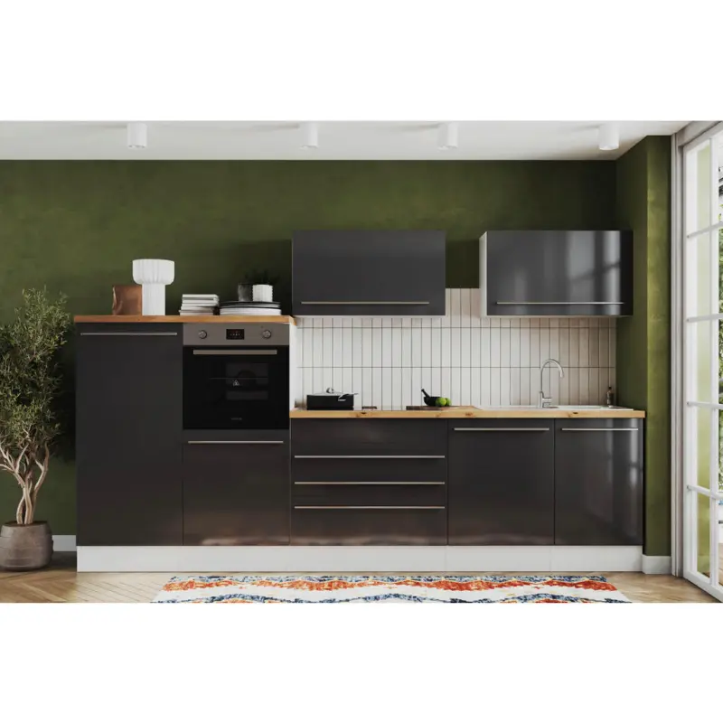 K&uuml;chenblock 320 cm in Grau Hochglanz