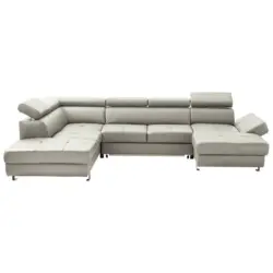 Wohnlandschaft in Kombination Echtleder/Lederlook Grau