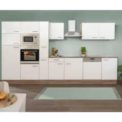 K&uuml;chenblock 370 cm in Wei&szlig;, Eichefarben